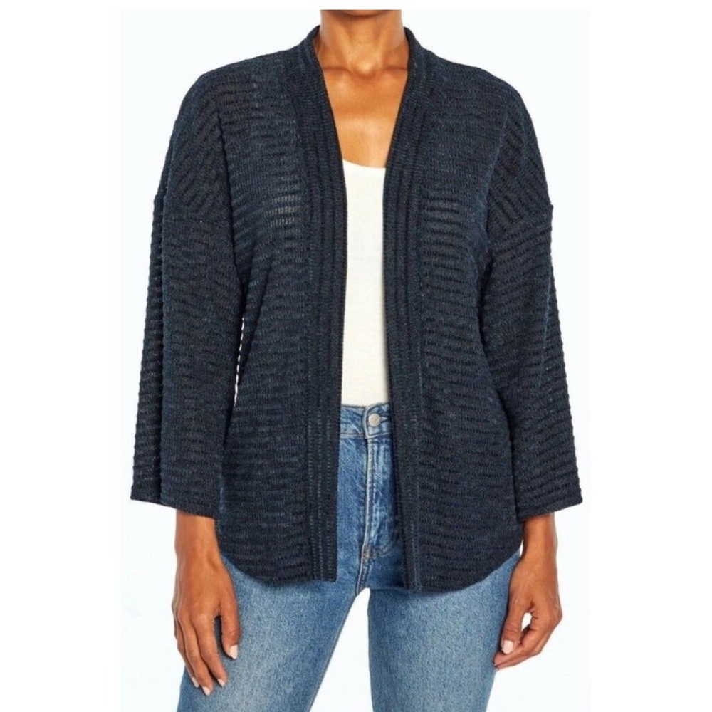 Three Dots Navy and Black Open-Front Cardigan SIze M